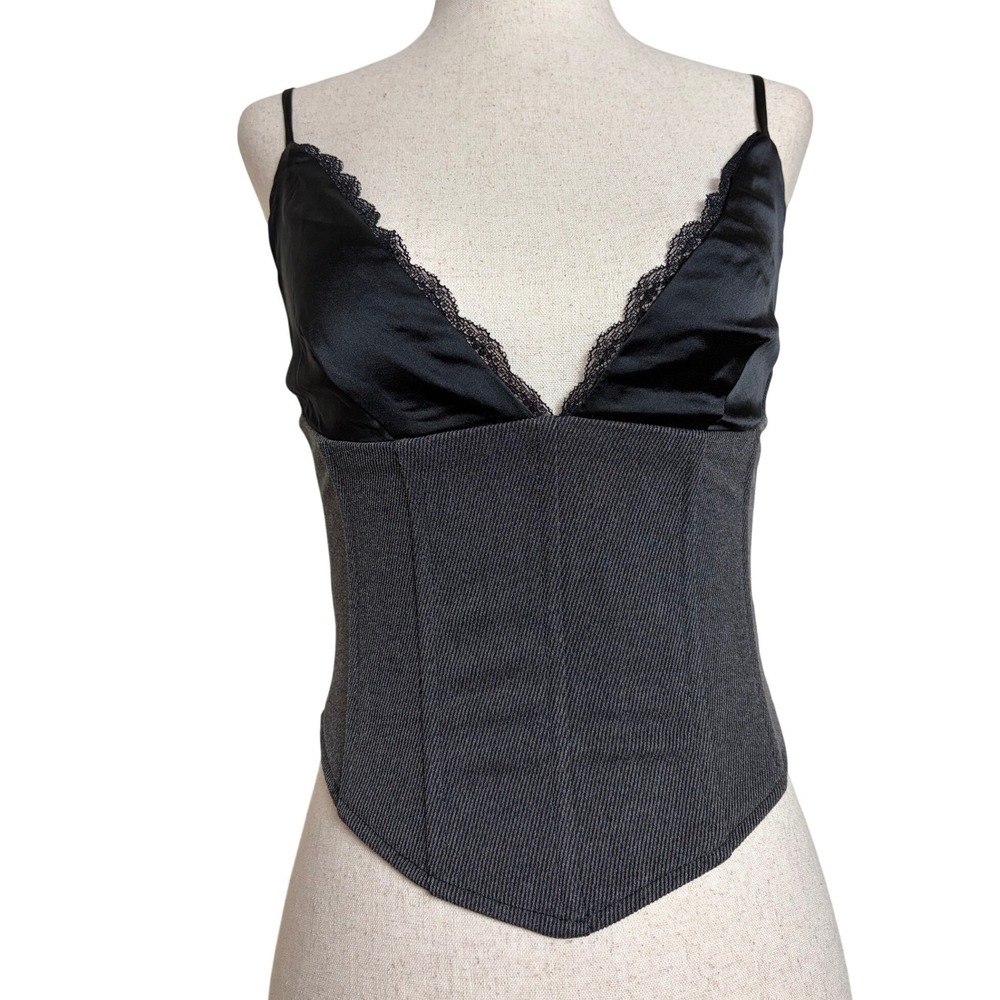 White Fox‎ Addicted To Love Bustier Top Black Grey Lace Trim XS